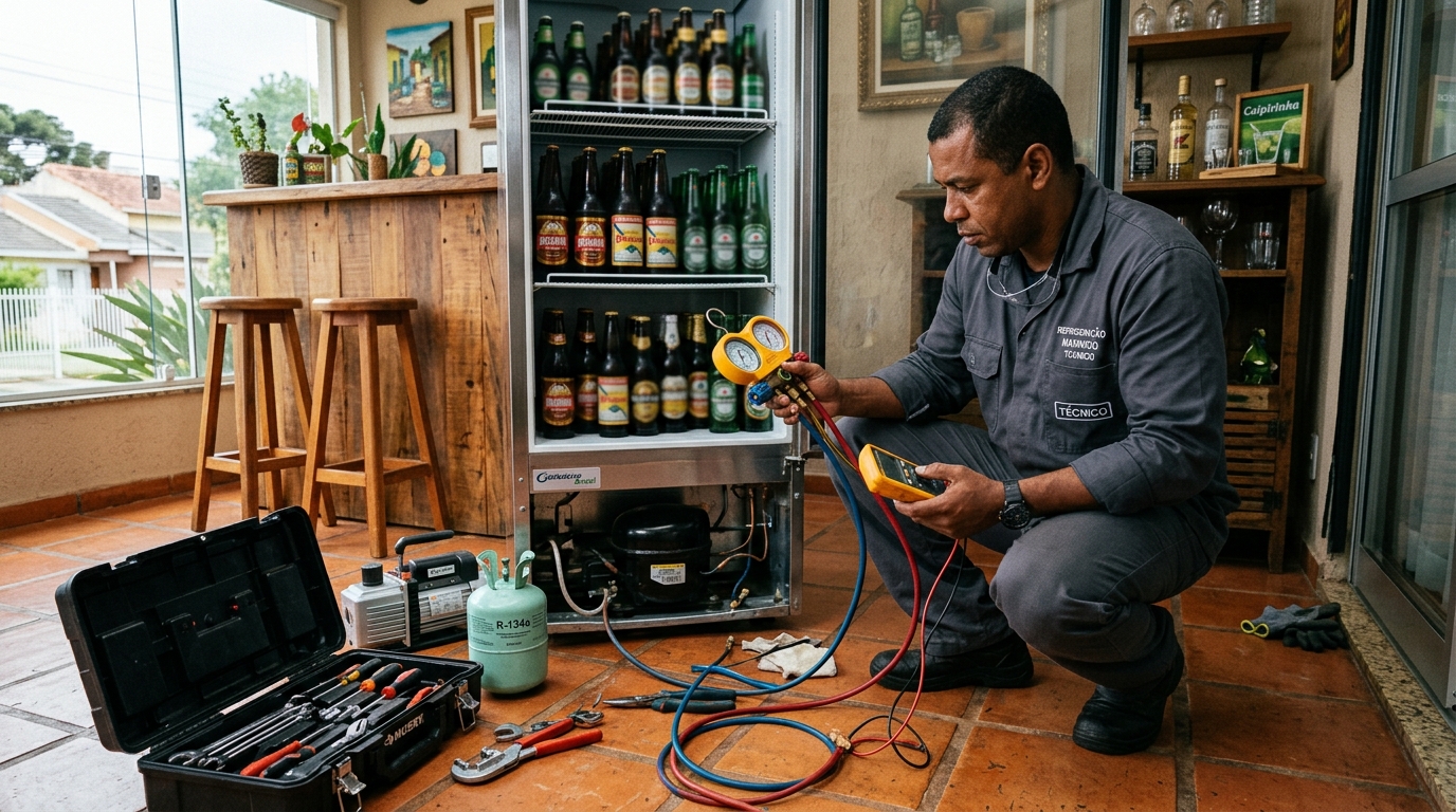 Técnico de conserto de cervejeira em residência em Samambaia, Brasília‑DF