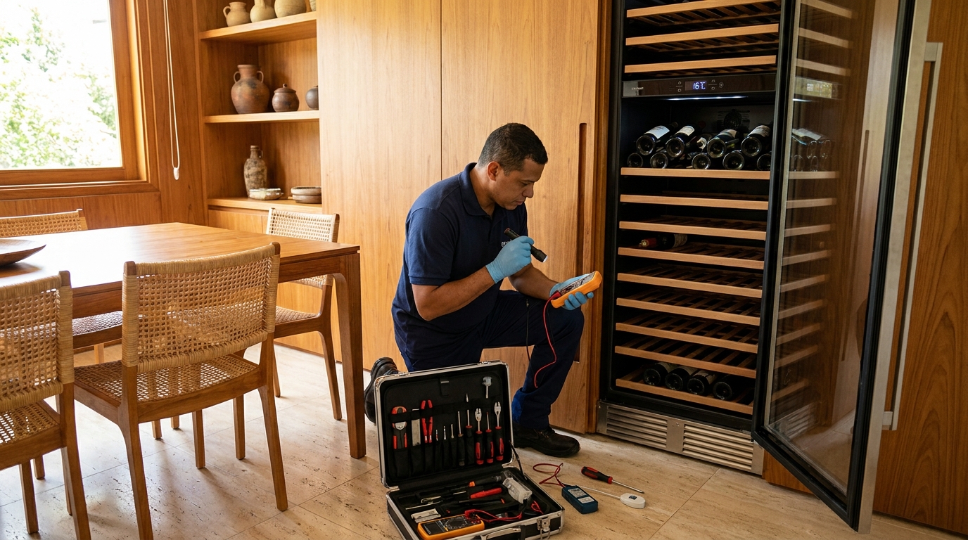Troca de termostato de adega climatizada em atendimento técnico em Samambaia, Brasília‑DF